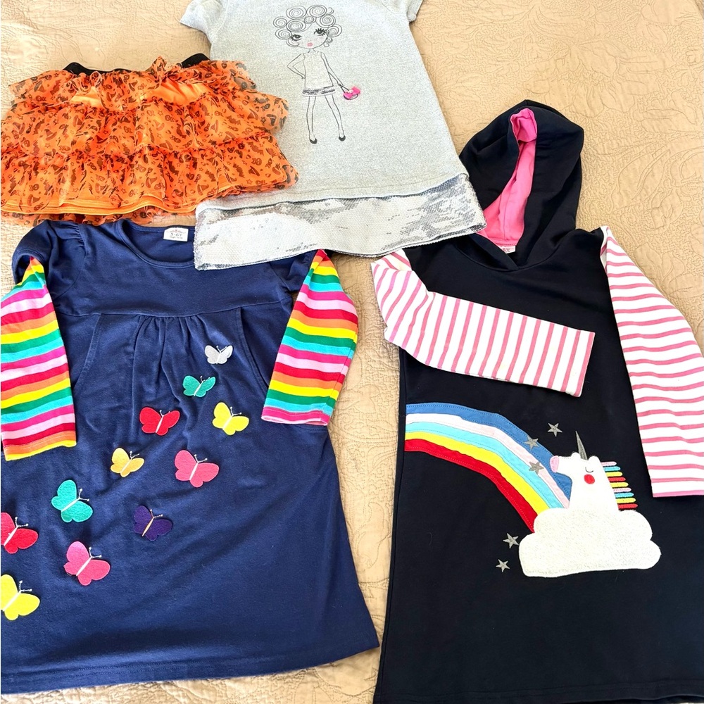 BUNDLE OF 4:VIKITA Girls dress Butterfly,Dress with Rainbow, gray dress,skirt